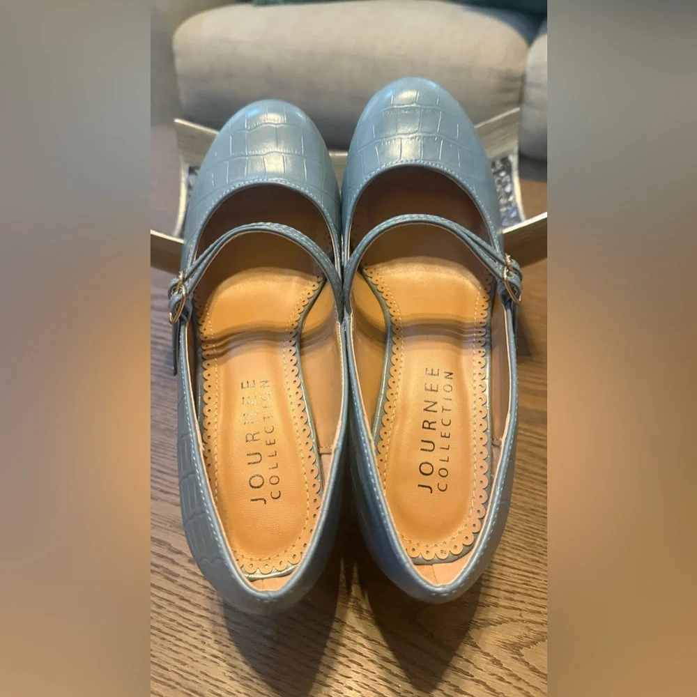 Journee Collection Light Blue Mary Jane Flats - Picture 5 of 6